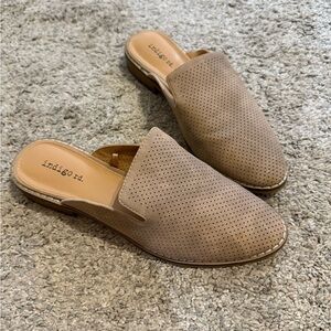 Indigo Tan Mules with Perforated Design